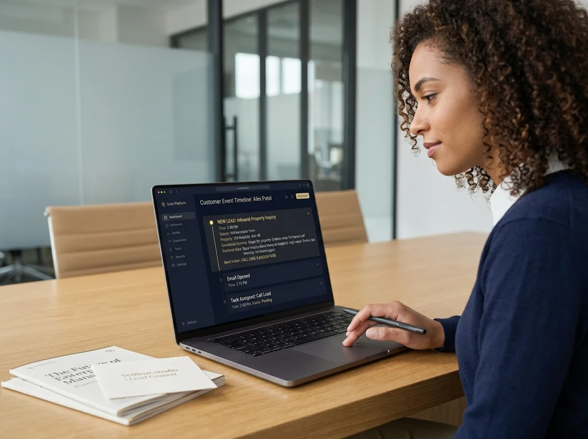 Agent reviewing a structured inbound real estate lead event created from a conversation.