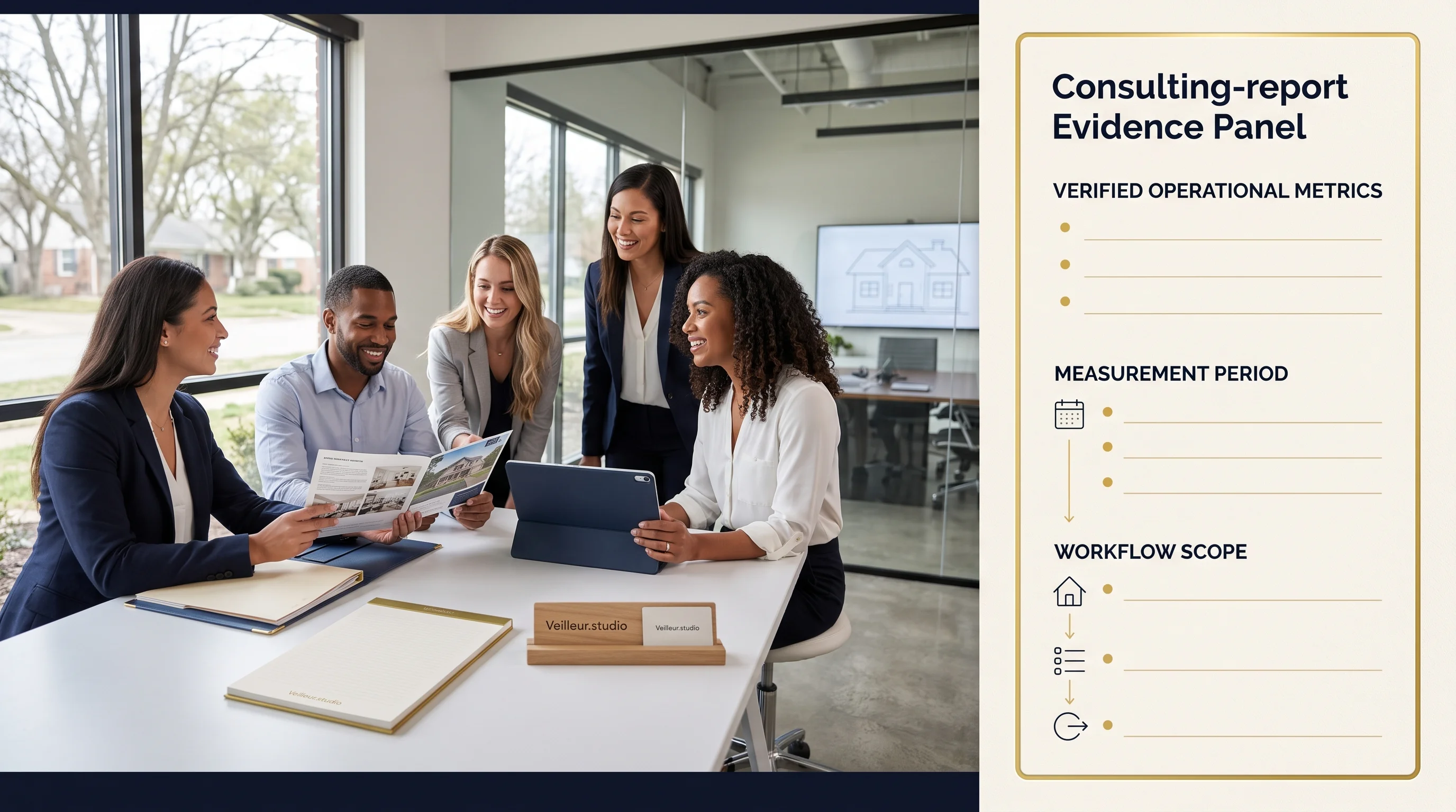 Case-study header template with space for verified metrics and workflow scope.
