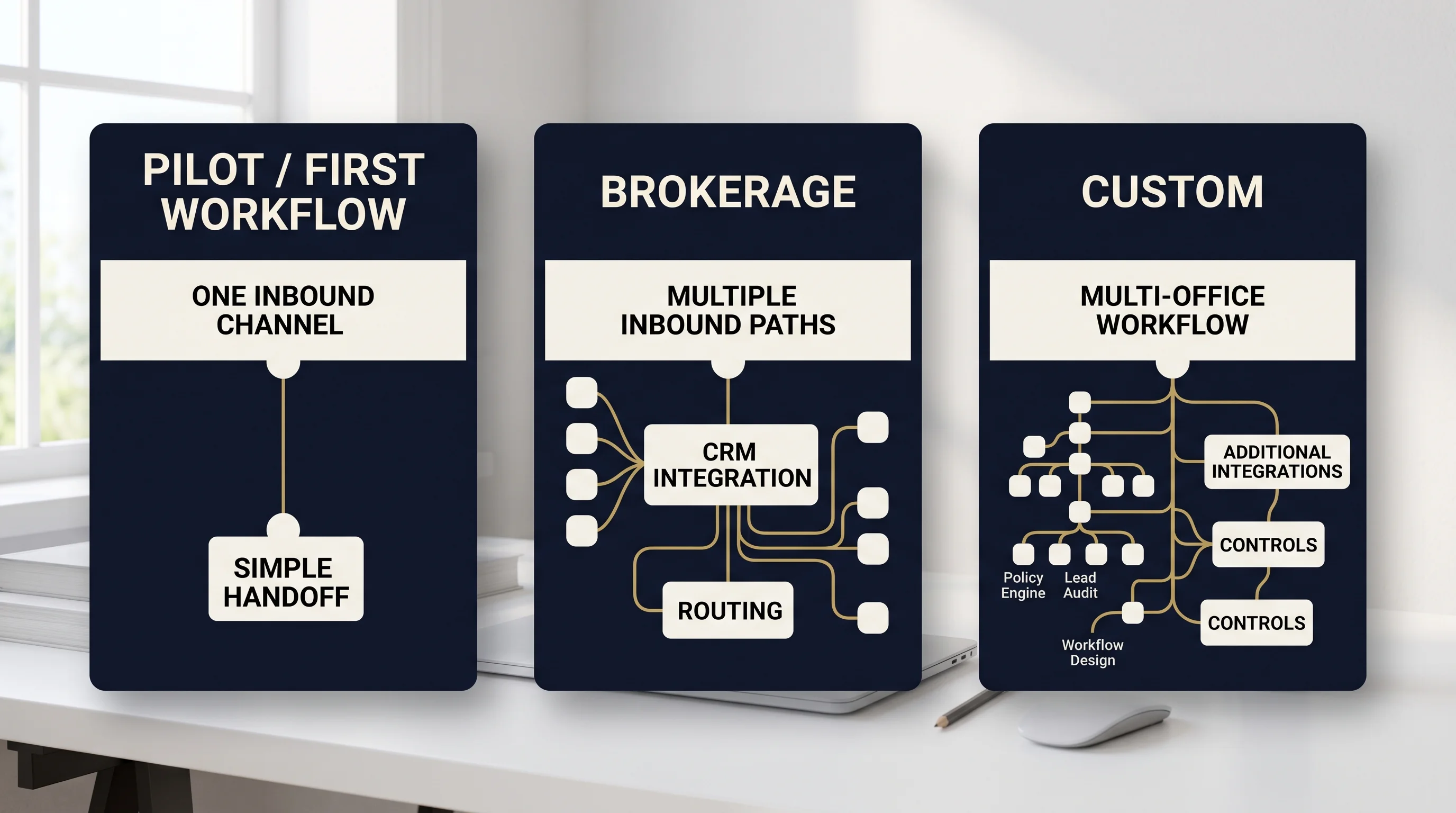 Pilot, Brokerage and Custom deployment scopes of increasing complexity.