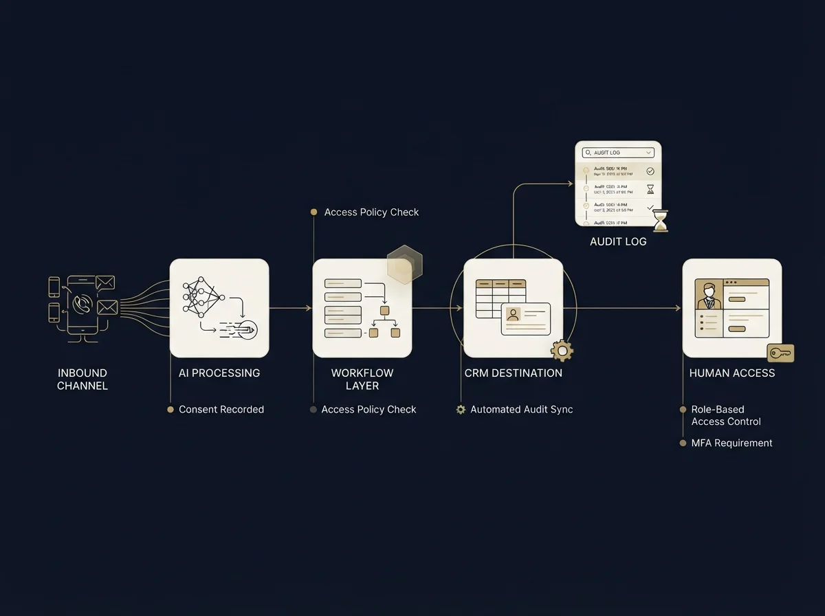Customer conversation moving through bounded, access-controlled stages.