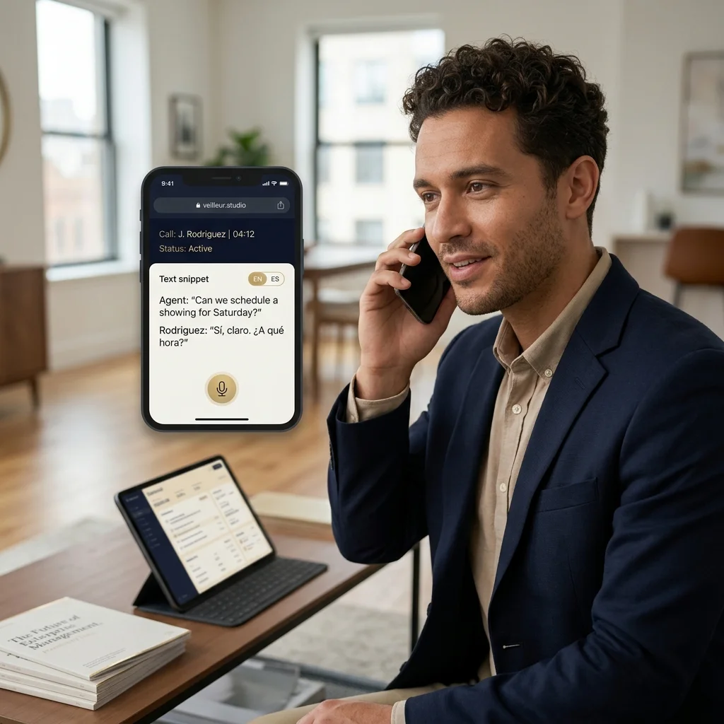 Bilingual English and Spanish real estate phone conversation.