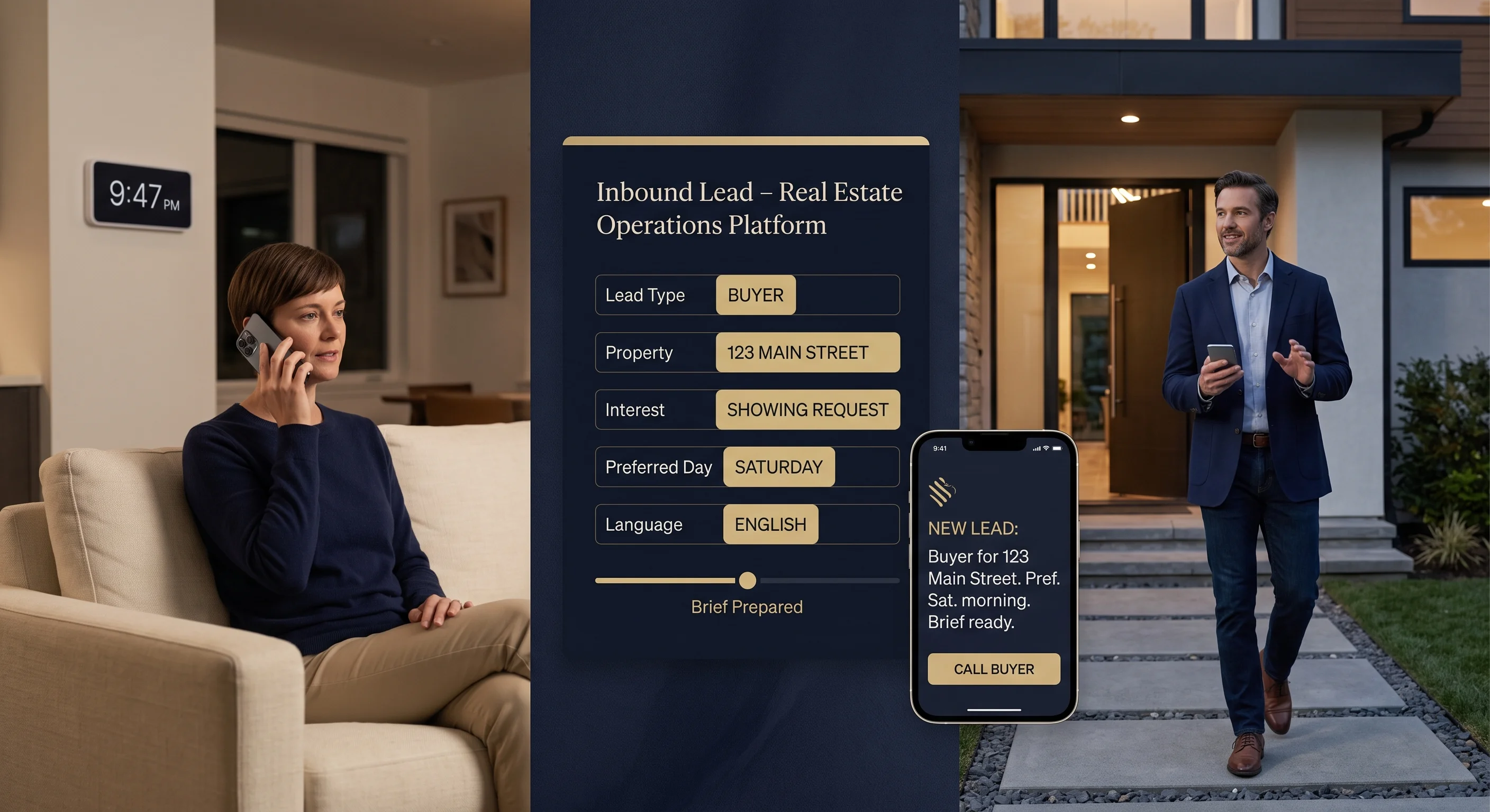 Buyer call becoming structured real estate lead context before an agent handoff.